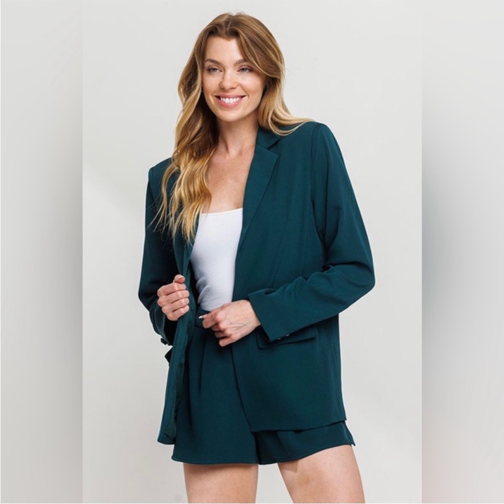 Elegant Women's Dark Teal Blazer and Short set